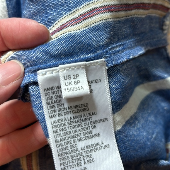 PILCRO Petite 2P Blue Stripe Linen Shirtdress V-Neck Lagenlook - Picture 6 of 8